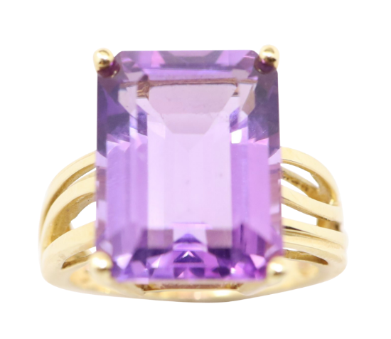 Picture of Emerald Cut Amethyst Ring Set in 14k Yellow Gold