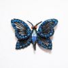 Picture of Vintage Weiss Black & Blue Rhinestone Butterfly Brooch With Matching Clip-On Earrings