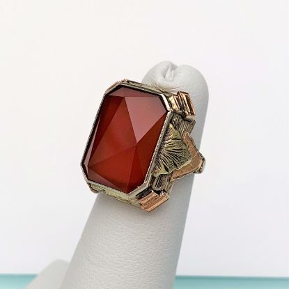 Picture of 1920's 14k White, Yellow & Rose Gold Ring with Carved Carnelian