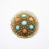 Picture of Vintage Gilt Chinese Export Silver Filigree Brooch with Turquoise & Coral Cabochons