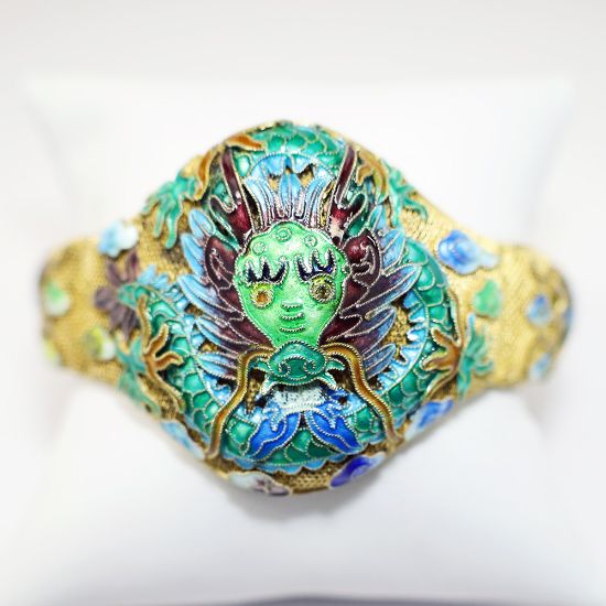 Picture of Rare Gilt Chinese Export Filigree Cloisonné Enamel Dragon Motif Bracelet