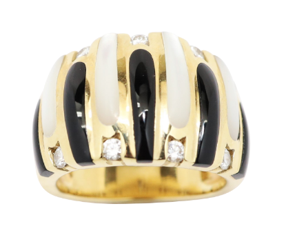 Picture of Diamond, Onyx, and Mother-of-Pearl Ring, 14k Yellow Gold