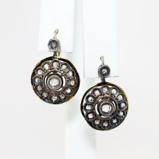 Picture of Late Georgian/Early Victorian 14k Gold, Sterling Silver & Rose Cut Diamond Earrings