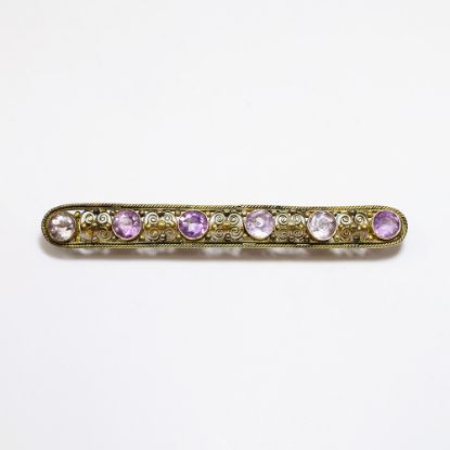 Picture of Antique Late Victorian/Early Edwardian 14k Gold Filigree & Amethyst Bar Brooch