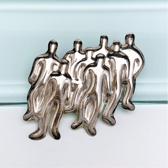 Picture of Mid Century Modernist Taxco Sterling Silver Group of People Brooch