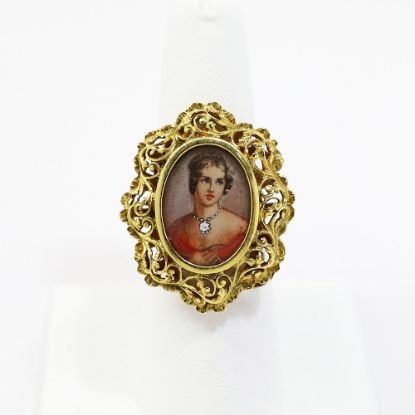 Picture of Vintage Mid Century Corletto 18k Gold, Hand Painted Portrait & Diamond Statement Ring