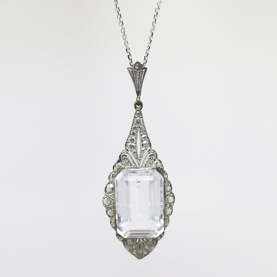 Picture of Antique Art Deco 14k Gold, Sterling Silver & Clear Cut Quartz Pendant