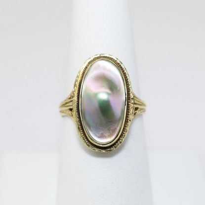 Picture of Antique Art Deco Era 10k Gold Filigree & Silver Blister Pearl Ring