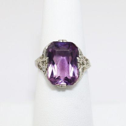 Picture of Antique Art Deco Era 14k White Gold Filigree & Amethyst Ring with Dolphin Motif on Shank
