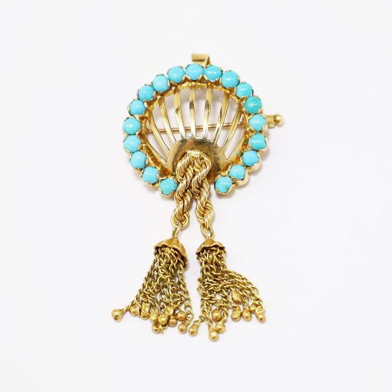 Picture of Antique 18k Gold & Turquoise Tasseled Brooch/Pendant