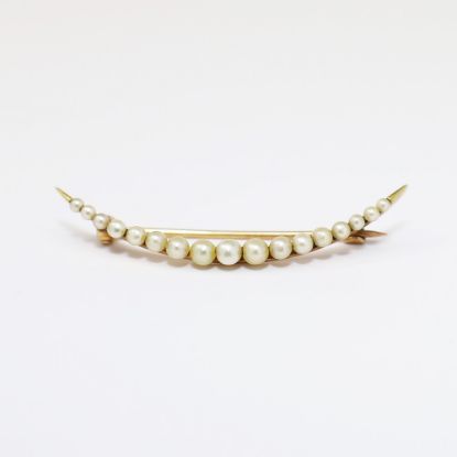 Picture of Vintage 14k Gold & Natural Seed Pearl Crescent Moon Brooch