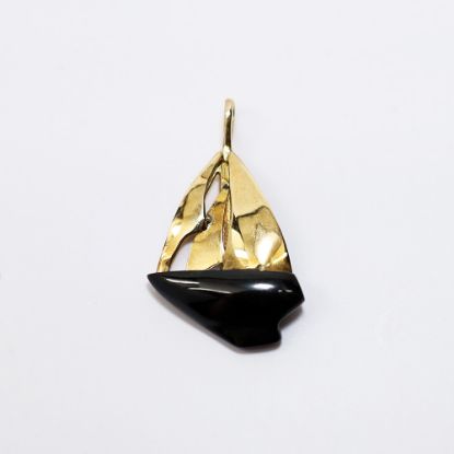 Picture of Vintage 14k Gold & Carved Black Coral Sailboat Pendant