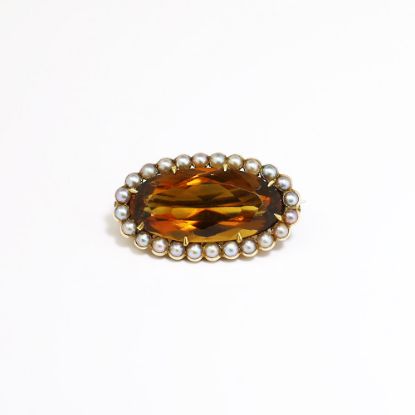 Picture of Antique Early 2oth Century 14k Gold, Citrine & Seed Pearl Brooch
