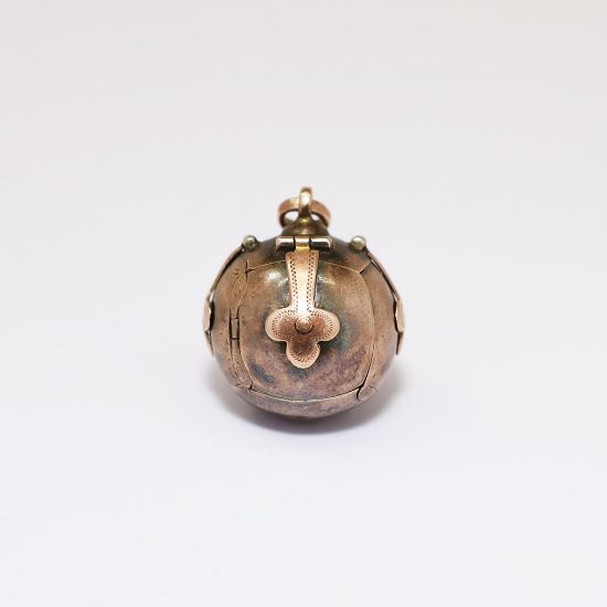 Picture of Antique 9k Rose Gold & Sterling Silver Masonic/Freemason's Folding Orb Fob/Charm with Symbols Inside