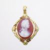 Picture of Mid Century Victorian Revival 10k Rose & Yellow Gold, Pearl & Carved Stone Cameo Earring & Pendant Set