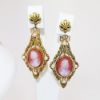 Picture of Mid Century Victorian Revival 10k Rose & Yellow Gold, Pearl & Carved Stone Cameo Earring & Pendant Set