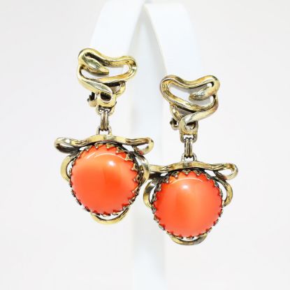 Picture of Vintage Signed Schiaparelli Gold-Tone & Orange Clip-On Earrings 