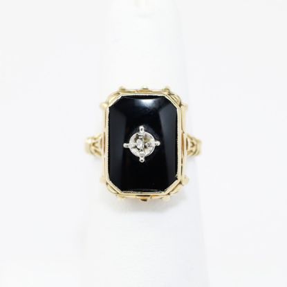 Picture of Antique Art Deco Era 10k Gold, Black Onyx & Diamond Ring