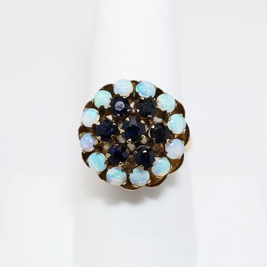 Picture of Vintage 10k Gold, White Opal & Blue Sapphire Thai Princess/Harem Style Ring