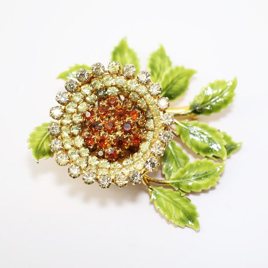 Picture of Vintage 1960's Vendôme Rhinestone & Enameled Flower Brooch