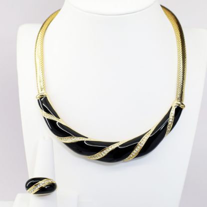 Picture of Vintage Signed Christian Dior Black Enamel & Rhinestone Necklace & Matching Ring