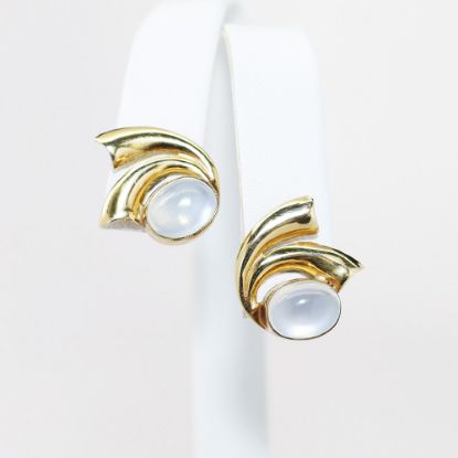 Picture of 1940's 14k Gold & Moonstone Cabochon Earrings