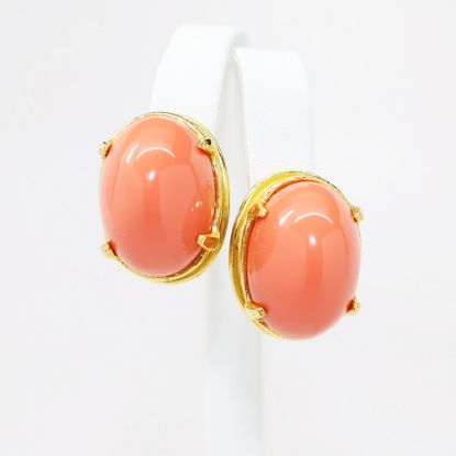 Picture of Vintage Kenneth Jay Lane (KJL) Faux Coral & Gold Tone Metal Clip-On Earrings