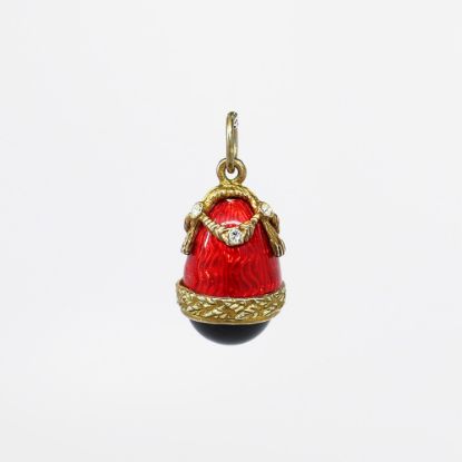 Picture of Vintage Gilt Sterling Silver, Red & Black Guilloche Enamel & Rhinestone Fabergé Style Egg Charm/Pendant