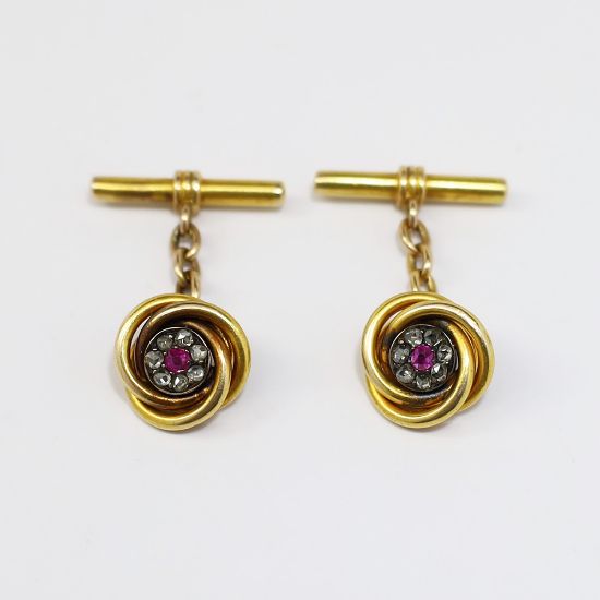 Picture of Antique Early 20th Century 18k Gold, Diamond & Ruby Cuff Links