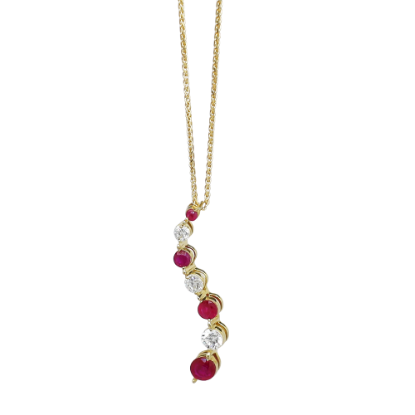 Picture of Ruby and diamond journey pendant, 14k yellow gold