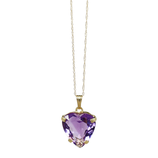 Picture of Heart shape amethyst solitaire pendant, 14k yellow gold