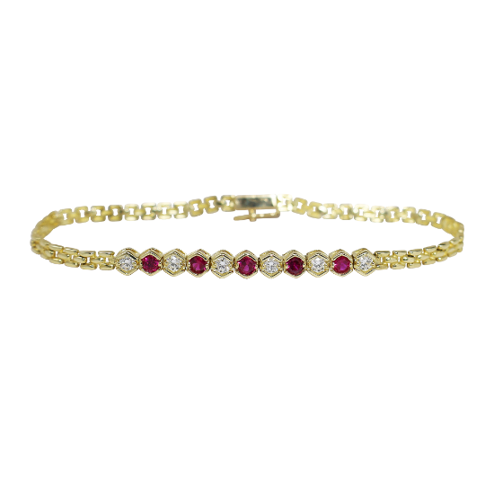 Picture of 14K Yellow Gold Diamond & Ruby Bracelet