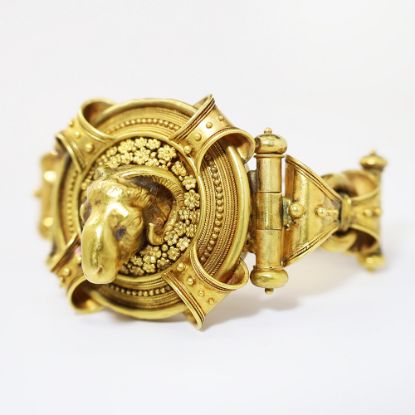 Picture of Stunning Victorian Era 18k Gold Etruscan Revival Ram's Head Bracelet