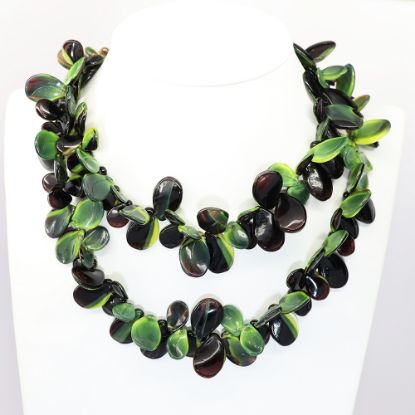 Picture of Vintage Signed Miriam Haskell Green & Black Glass Petal Bead Necklace