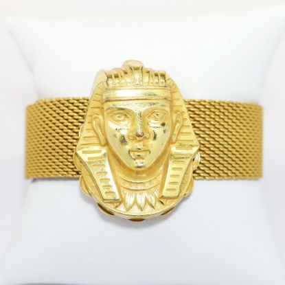 Picture of Vintage Miriam Haskell Gilt Brass Egyptian Revival Woven Mesh & Pharaoh Bracelet 