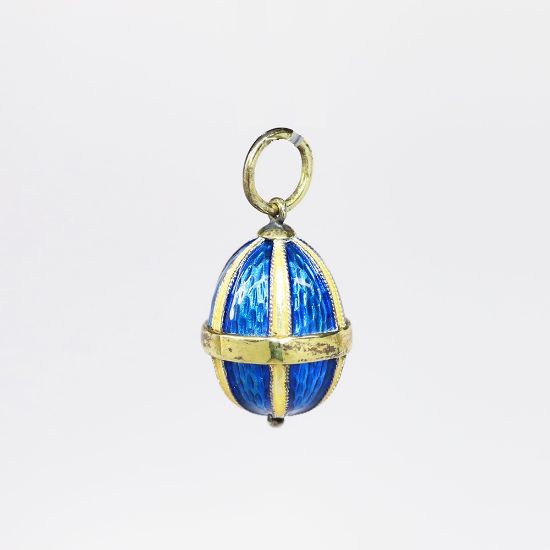 Picture of Vintage Gilt Sterling Silver with Blue & Pale Yellow Guilloche Enamel Fabergé Style Egg Charm