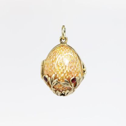 Picture of Vintage .835 Gilt Silver, Pink Guilloche Enamel & Garnet Fabergé Style Egg Pendant/Locket