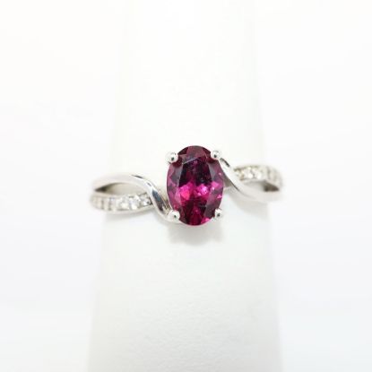 Picture of Oval Garnet Ring with Diamond Accents, 14k White Gold