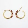 Picture of Oval Garnet Hoop Earrings, 14k Yellow Gold