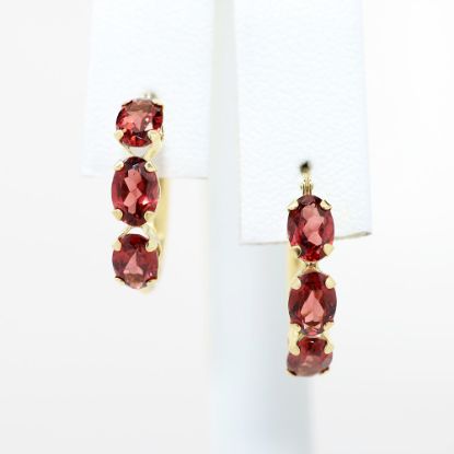 Picture of Oval Garnet Hoop Earrings, 14k Yellow Gold