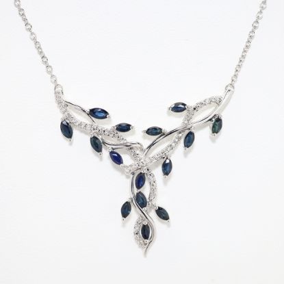 Picture of Marquis Cut Sapphire Necklace with Diamond Accents, 10k White Gold