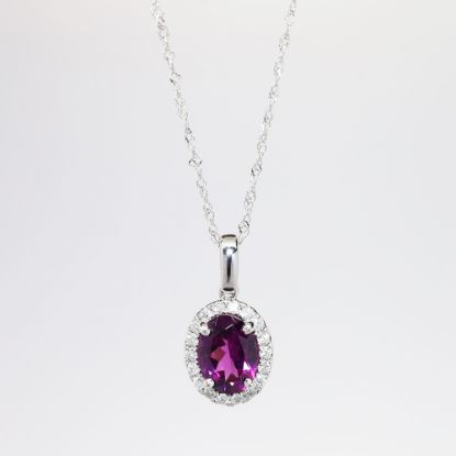 Picture of Oval Garnet with Diamond Halo Pendant Necklace, 14k White Gold