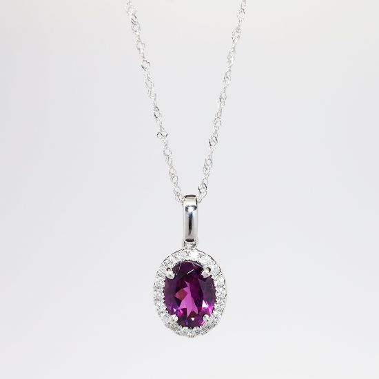 Picture of Oval Garnet with Diamond Halo Pendant Necklace, 14k White Gold