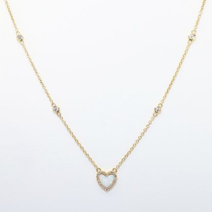 Picture of Opal and Diamond Heart Necklace, 14k Yellow Gold