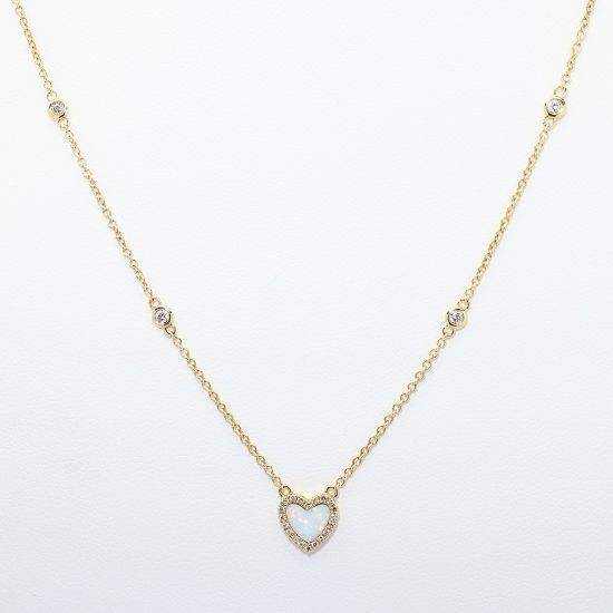 Picture of Opal and Diamond Heart Necklace, 14k Yellow Gold