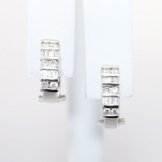 Picture of Round and Baguette Diamond Earrings, 14k White Gold