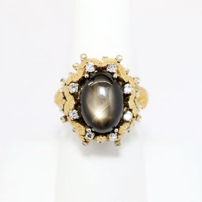 Picture of Vintage Black Star Sapphire and Diamond Ring, 14k Yellow Gold