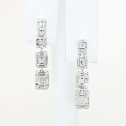 Picture of 18k White Gold Diamond Baguette Illusion Dangle Earrings