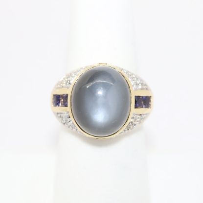 Picture of Moonstone, Iolite, and Diamond Ring, 14k Yellow Gold