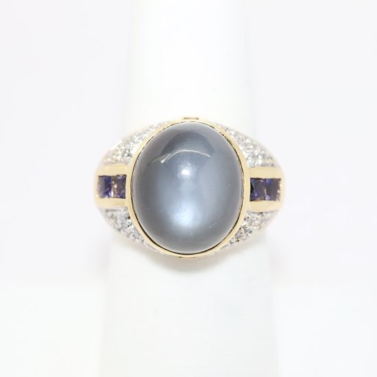 Picture of Moonstone, Iolite, and Diamond Ring, 14k Yellow Gold